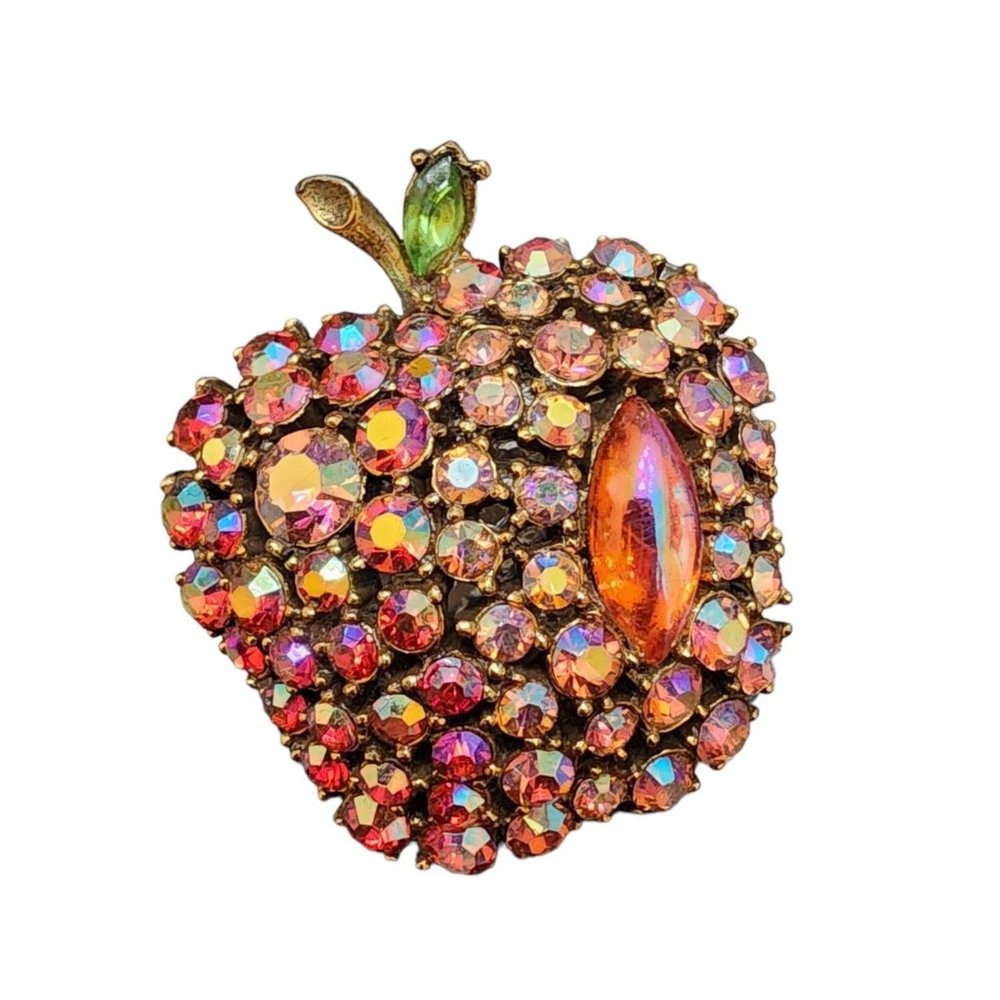 Vintage Signed ART Arthur Pepper Ab Pink Apple Rhinestone Brooch (A1920)